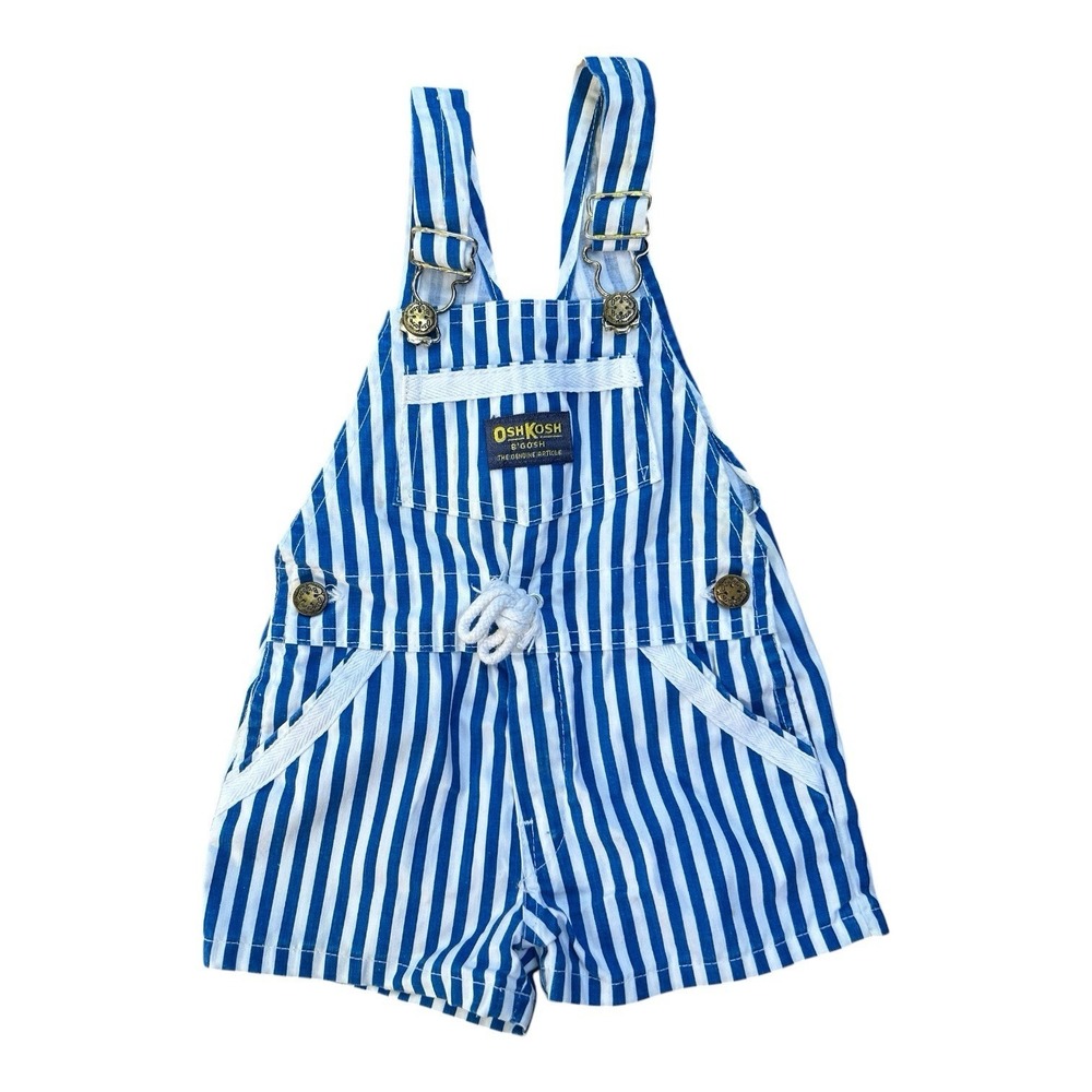 Vintage‎ OshKosh B'gosh Blue Striped Shortalls 2T USA Made Nautical Vestbak